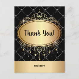 Postal oro, elegante, negro, purpurina, carta de agradeci