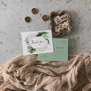 Postal Oro geométrico verde tropical gracias