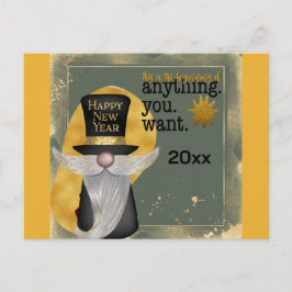 Postal Oro Gnome lindo Feliz Año Nuevo 2025