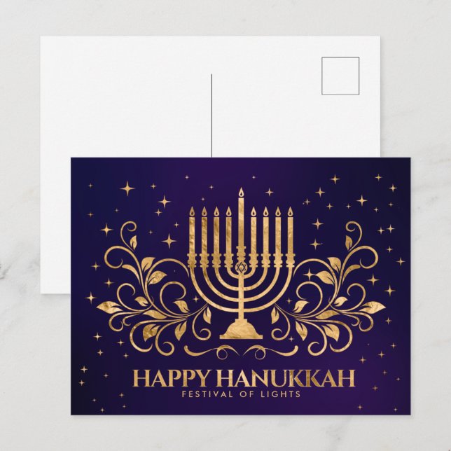 Postal Oro Menorah Swirl Ornament Happy Hanukkah (Anverso / Reverso)