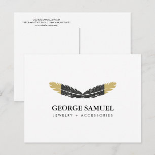 Postal Oro Moderno con Plumas Boho Diseñador Blanco