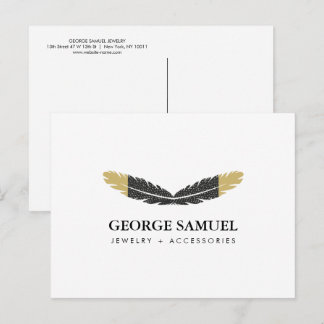 Postal Oro Moderno con Plumas Boho Diseñador Blanco