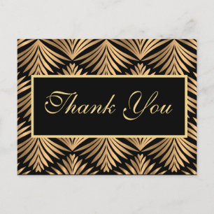 Postal Oro Negro Gracias Gatsby Boda de Art Decó Negro