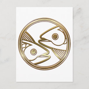 Postal Oro Piscis Zodiac Rótulo de Astrología de Pescado