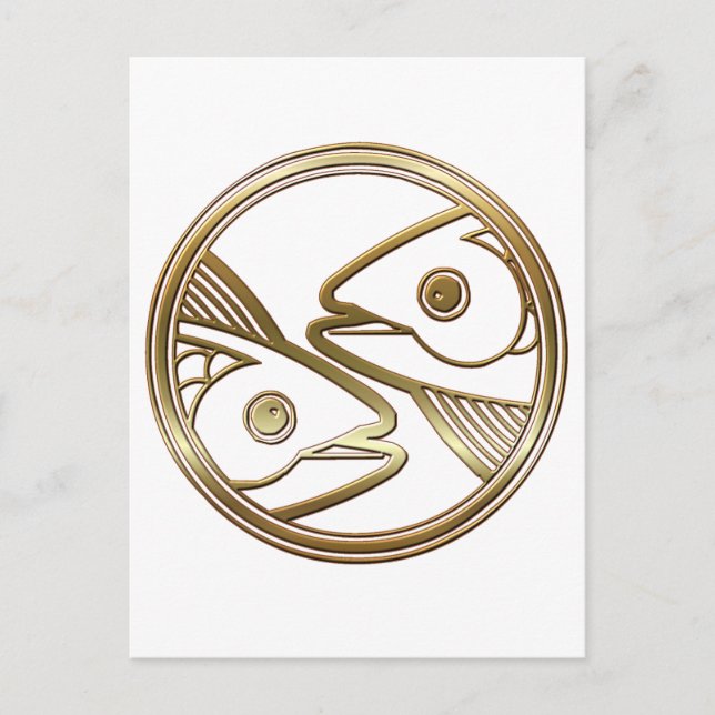 Postal Oro Piscis Zodiac Rótulo de Astrología de Pescado (Anverso)