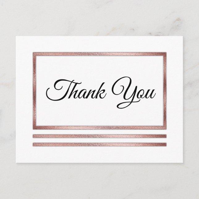 Postal Oro rosa | Blanco Moderno, Simple Elegante Gracias (Anverso)