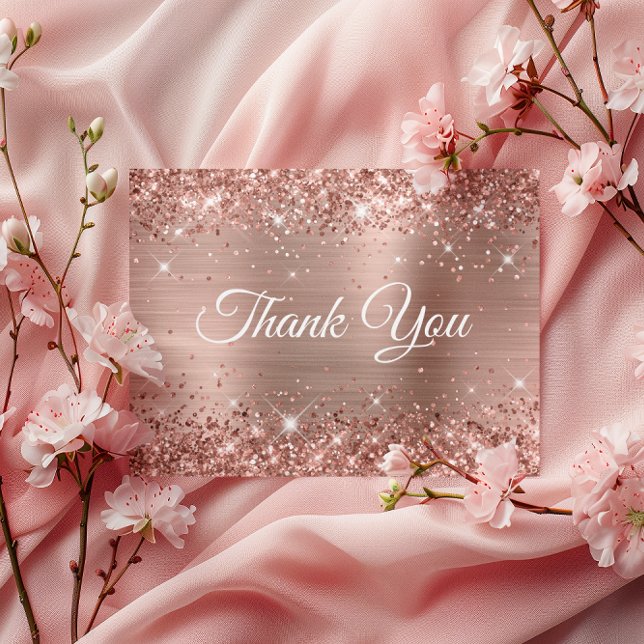 Postal Oro Rosa Brillante Gracias por el Cumpleaños 80 (Glittery Rose Gold Foil 80th Birthday Thank You Postcard)