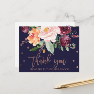 Postal Oro Rosa floral otoñal Gracias