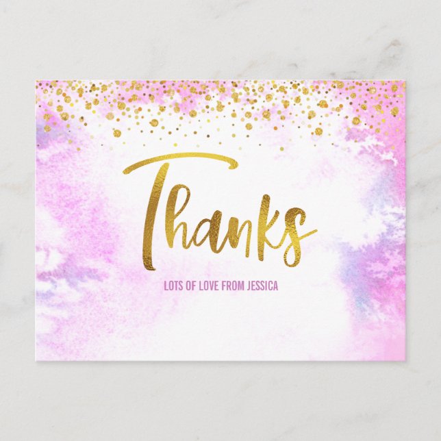 Postal Oro rosado Gracias Dulce 16 Cumpleaños de las Acua (Anverso)