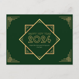 Postal Oro Y Verde Feliz Año Nuevo 2024