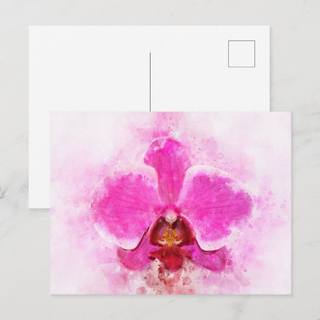 Postal Orquídea acuarela - wb rosa 02 (Anverso / Reverso)