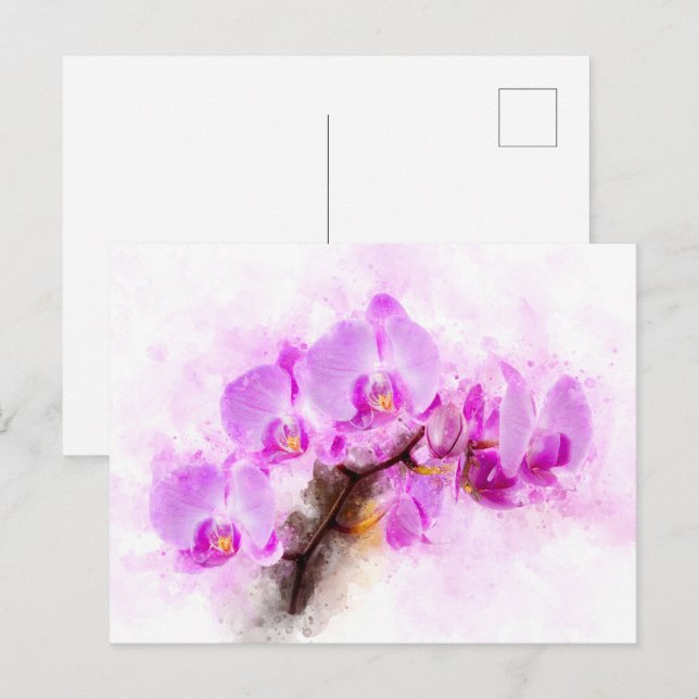 Postal Orquídea acuarela - wb rosa 03 (Anverso / Reverso)