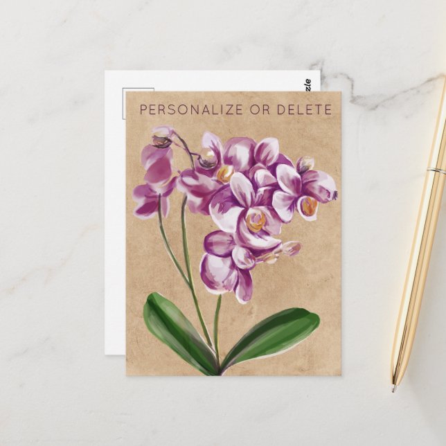 Postal Orquídea Gris Marrón Personalizada Aquarela (Anverso/Reverso In Situ)