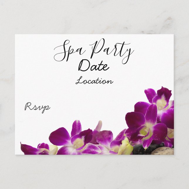 Postal Orquídea morada con fiesta de spa de piedra calien (Anverso)
