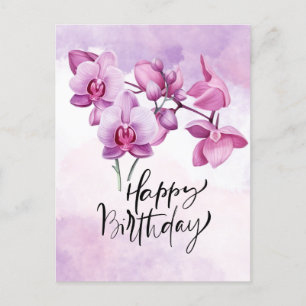 Postal Orquídea púrpura acuarela Cumpleaños