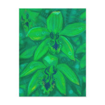 Orquídea Verde, Pintado Pastel Floral de Flor Trop