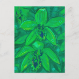 Postal Orquídea Verde, Pintado Pastel Floral de Flor Trop