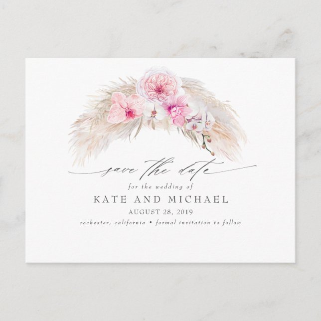 Postal Orquídeas rosadas Pampas Grass Tropical Save the D (Anverso)