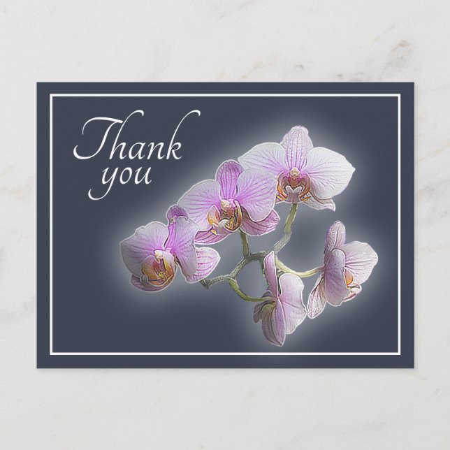 Postal Orquídeas rosadas sobre fondo gris Gracias (Anverso)