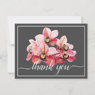 Postal Orquídeas rosas y blancas fondo gris gracias