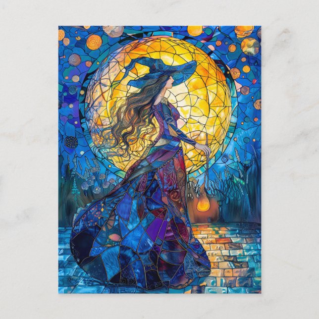 Postal Ortografía De Brujas Con Luna Llena (Anverso)