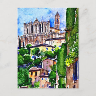 Postal Orvieto, Italia , Pintura acuarela