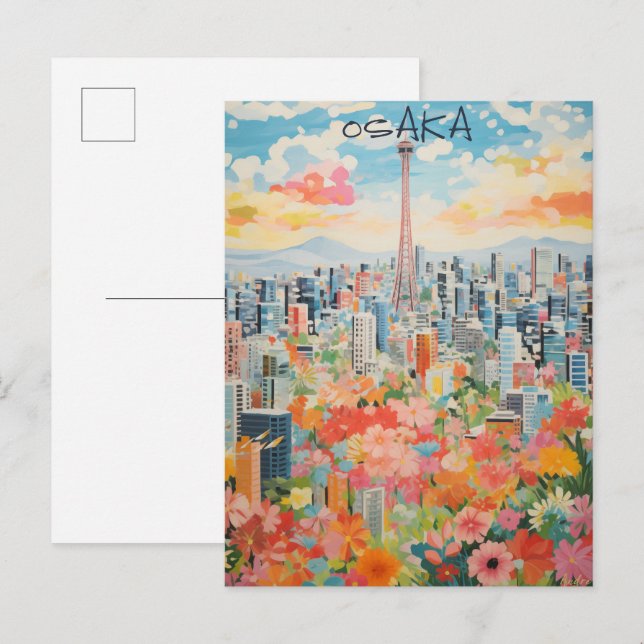 Postal Osaka Japan Travel City Painting Aesthetic (Anverso / Reverso)