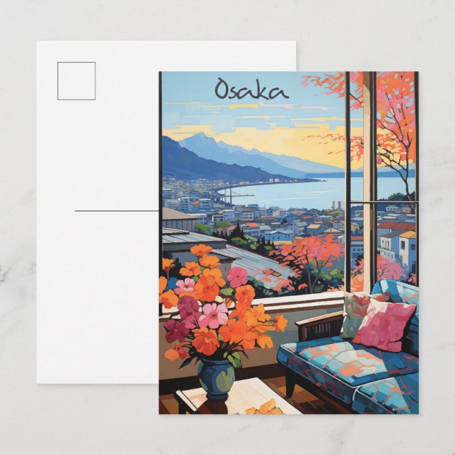 Postal Osaka Japan Travel City Painting Aesthetic (Anverso / Reverso)