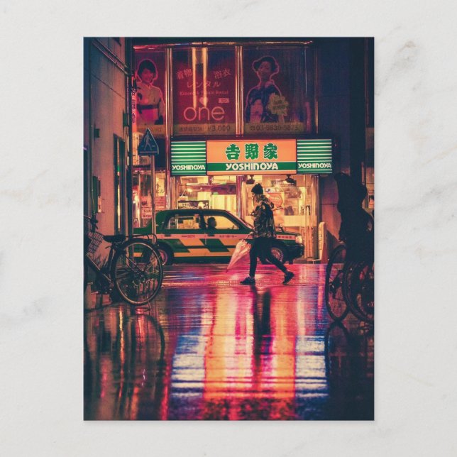 Postal Osaka, Japón de noche (Anverso)