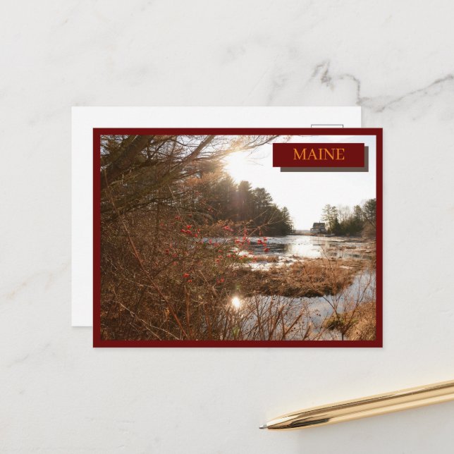 Postal Oscuro Red Lake House Woods Kittery Maine Nature (Anverso/Reverso In Situ)