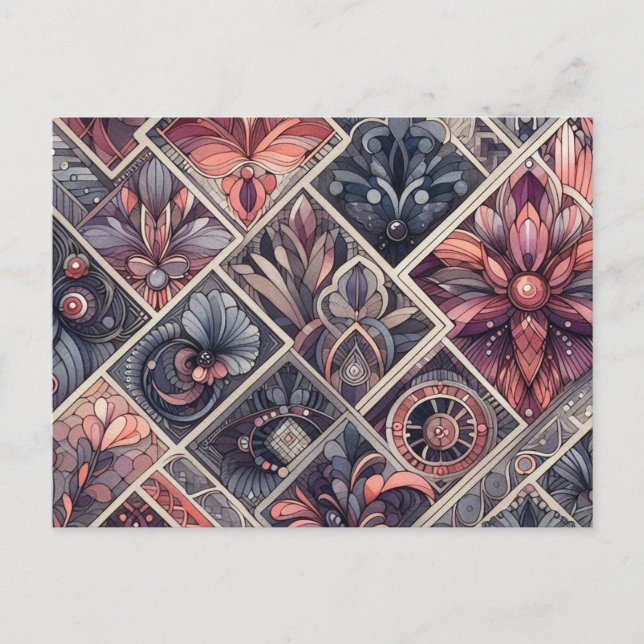 Postal Oscuro Romance Borgoña Art Deco Verano Floral (Anverso)