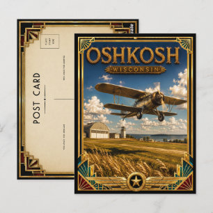 Postal Oshkosh Wisconsin Vintage Art Deco Edad de Oro