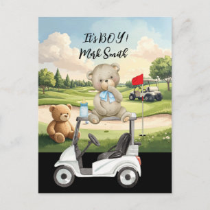 Postal Osito de Golf es Niño para Baby Shower