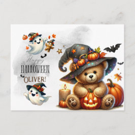 Postal Osito de peluche brujo de Halloween