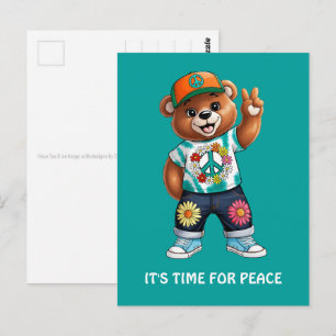 Postal Osito de peluche con atuendo informal y pacífico 1