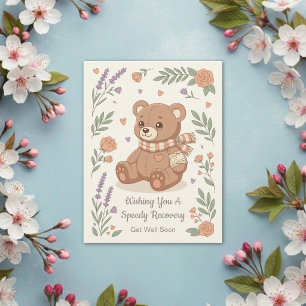 Postal Osito de peluche encantador, arreglo floral de rec