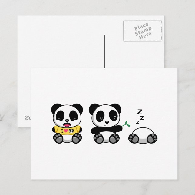 Postal Ositos panda lindos sobre fondo blanco (Anverso / Reverso)