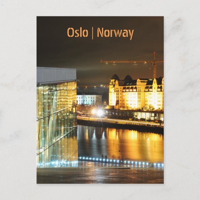 Postal Oslo, Noruega de noche (Anverso)