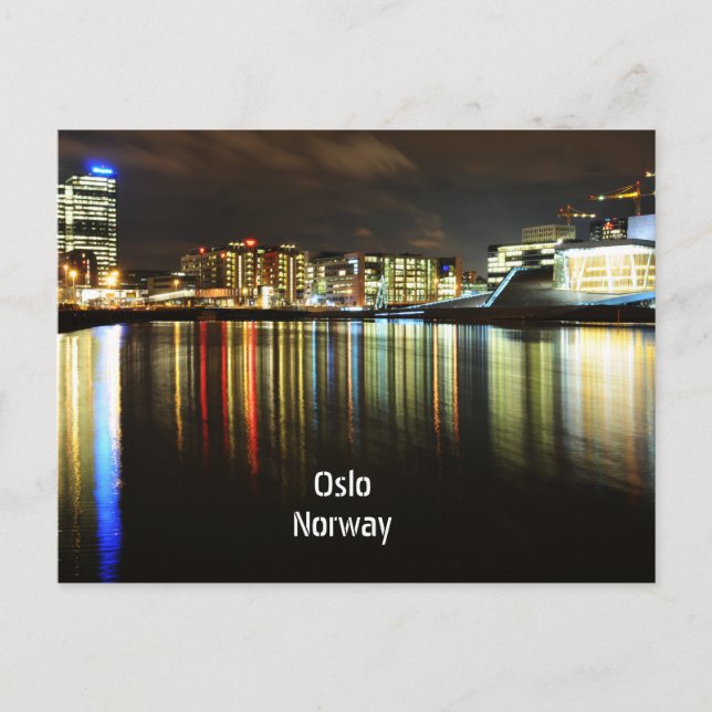 Postal Oslo, Noruega de noche (Anverso)