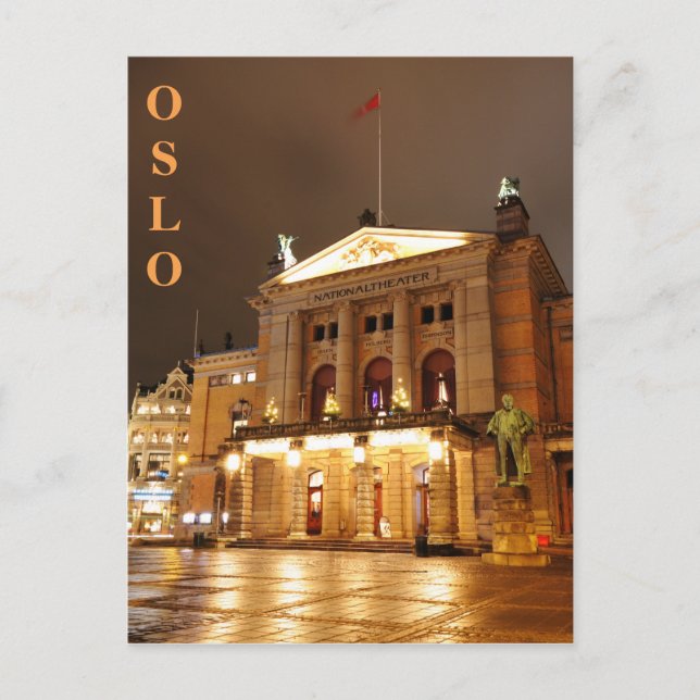 Postal Oslo, Noruega de noche (Anverso)