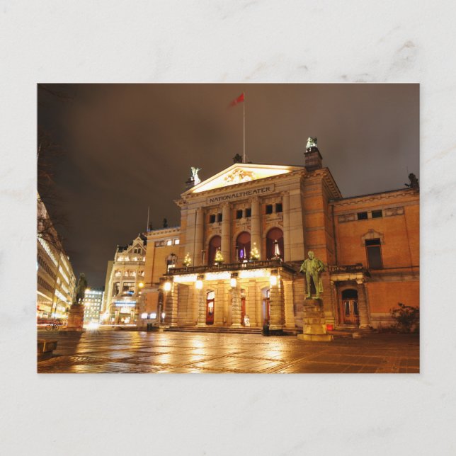 Postal Oslo, Noruega de noche (Anverso)