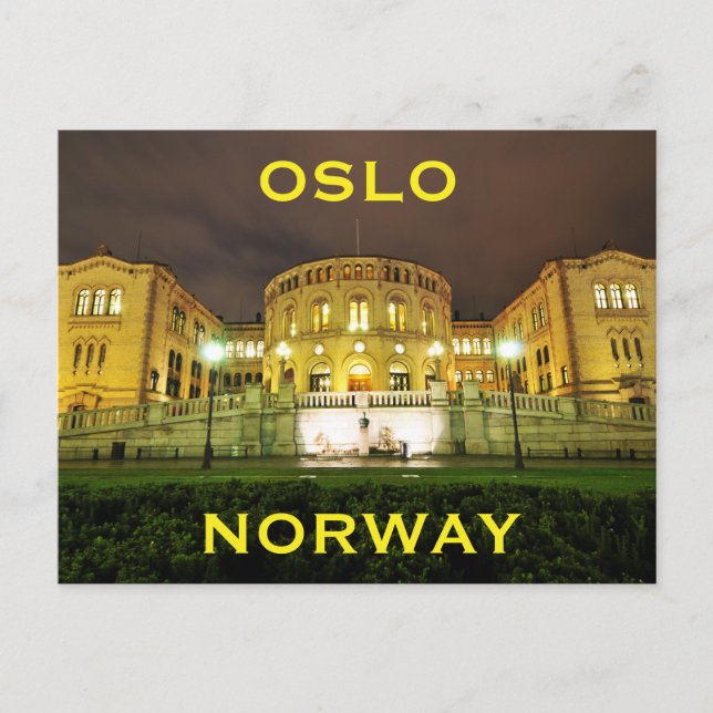 Postal Oslo, Noruega de noche (Anverso)