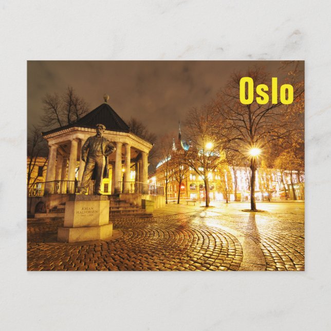 Postal Oslo, Noruega de noche (Anverso)