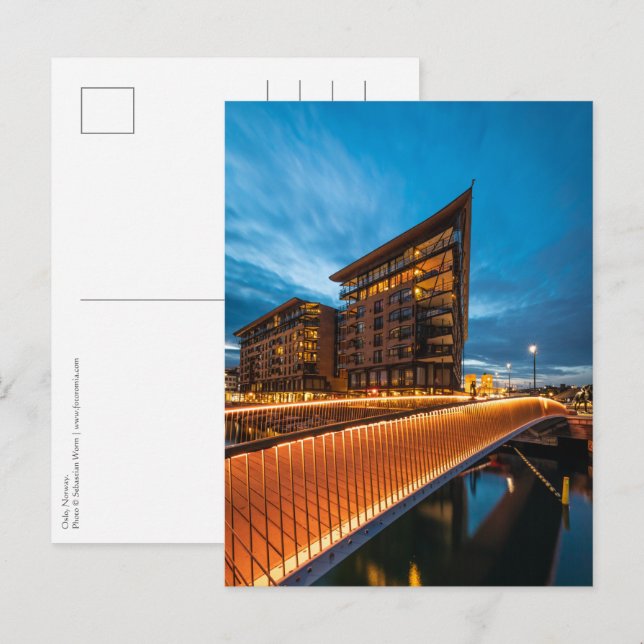 Postal Oslo por la noche, Noruega (Anverso / Reverso)