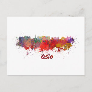 Postal Oslo skyline in watercolor