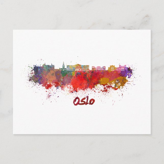 Postal Oslo skyline in watercolor (Anverso)