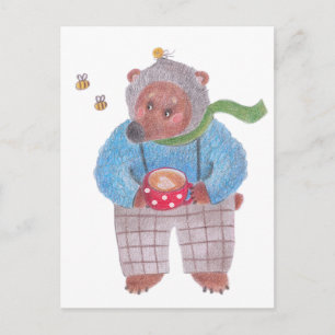 Postal Oso, abejas y capuchino