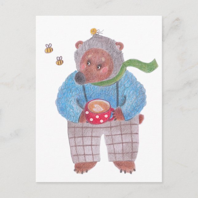 Postal Oso, abejas y capuchino (Anverso)