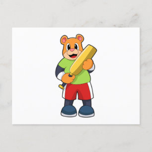 Postal Oso al críquet con bate de críquet