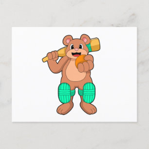 Postal Oso al críquet con bate de críquet